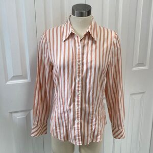 Orange and White Striped Button-Up Shirt